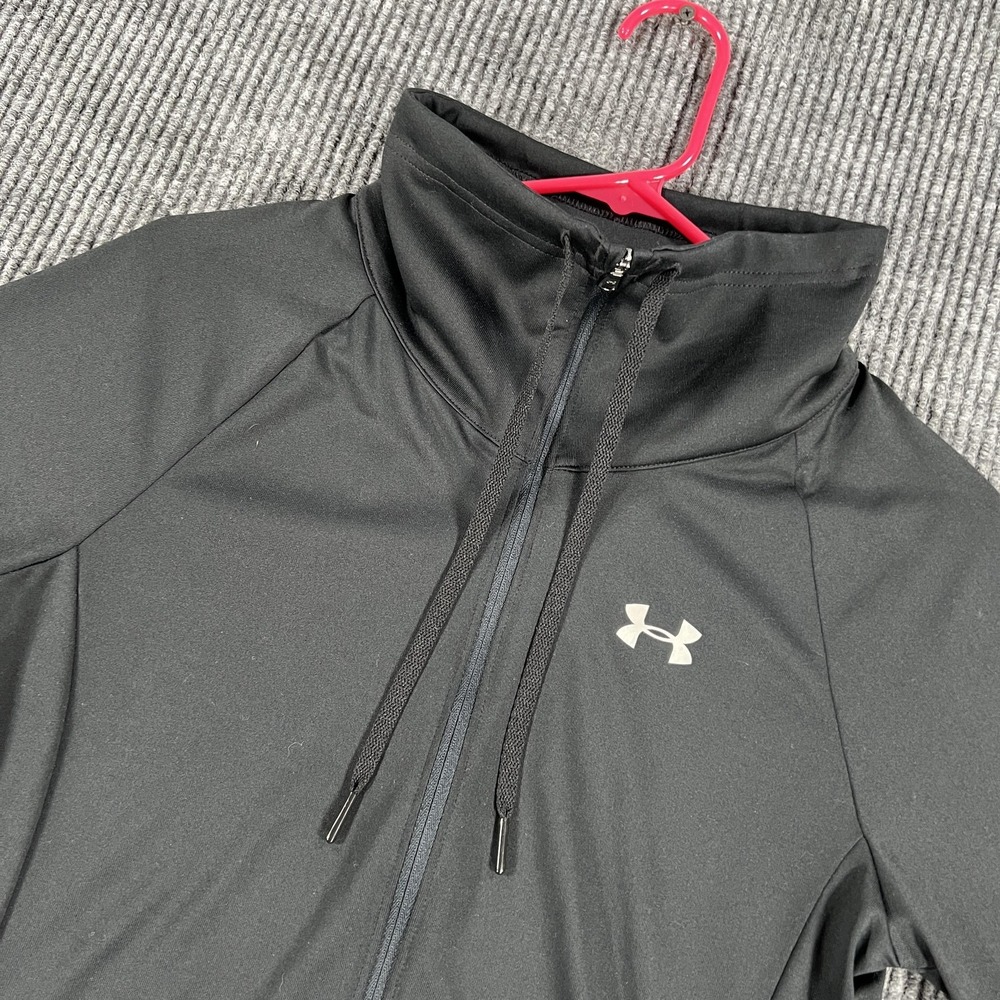 Under Armour HeatGear Track Jacket Womens Small Black Full Zip Run Lightweight